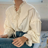 Casual Elegant Tops 2023 New Women Hollow Out Women Shirts Solid Long Sleeve Korean Style Bow Loose Blouses Blusas