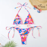 2025 New Women's Split Color Sexy Tie Triangle Bikini