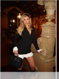 Spring And Summer Waist Black And White Bump Color Pressure Folding Folding Temperament Suit Dress Short Dress