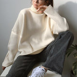 Multi-Color High-Necked Solid-Color Sweater Women Loose Collar Collar Collar Women's Clothing