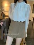 Xixi 2025 Autumn And Winter White Standard Temperament Pure Color Wool High Waist Half-Body Skirt A Word Short Skirt Women