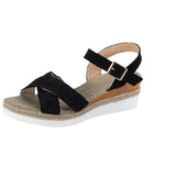Linen Woven With Thick-Soled Sandals Women's Large-Size Slopes And Beach Cool