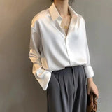 2023 Women Clothing Silk Shirt Vintage Blouse Women Sheer Top Women Long Sleeve Dress Shirt Loose Blouse Woman