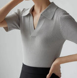 Simple And Fashionable POLO Collars Slime Short-Sleeved Knitted Shirt Women's Summer Leisure Temperament Gentle Wind Thin