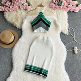 Zingj New Contrast Color Knit Hanging Neck Halter Jacket High Waist Slim Wrap Buttock Skirt Two