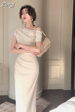 Fashion One Shoulder Folds Ladies Summer Sleeveless Bodycon Dress Elegant Chic Party Evening Wedding Dresses for