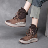 Leather Thick Bottom Boots Autumn And Winter Plus Velvet Warm Cotton Boots Round Head Zipper Retro Short Boots Martin