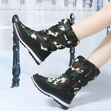 Head Thick Bottom Snow Boots Women Plus Velvet Side Zipper Mid-Boel Cotton Boots Wish Camouflage Warm