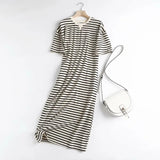 New Short-Sleeved Cotton Striped Simple Wind Dress In