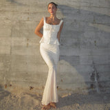 Zingj Summer New Ins Temperament Square Collar Lace Lace Jacket High Waist Slim Show Thin Fish Tail Dress Suit