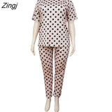 Women Sets Plus Size XL-5XL Print O-neck Tee tops jogger sweatpant suit two piece set sport matching set