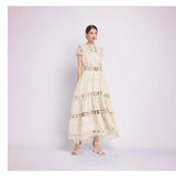 Temperament High-End Collar Hollow Embroidered Lace Spliced Sleeveless Waist Thin Elegant