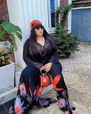 Pieces Set Women Printed Irregular Tops Bawting Sleeve V Neck Loose High Waist Wide Leg Pants African Fashion Suits