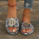 Slippers Letter Metal Buckle Cool Slippers Women's Summer Large-Size Leisure Flat-Bottomed