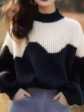 And White Half-High Collar Sweater 2025 New Winter Lazy High Feeling Thick Thick Knitted Shirt Top
