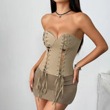Sales Print Embroidered Low-Chest Hottie Trinkling Small Waistcoat Female
