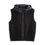 Women's 2025 Winter Fashion Vintage Vintage Vintage Cotton Stitched Knitted Hooded Vest