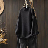 Retro Half-High Sweater Women Loose Large Plate Type 2025 Autumn And Winter Casual Knitted