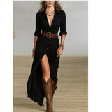 Women's Dress 2025 New French Retro V Collar Folds Loosely Open Temperament Long-Sleeved