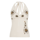 Sweet And Spicy Wind Print V Collar Hanging Neck Vest Women's Holiday Style Sexy Tight Short Sleeveless