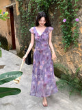 Special Price Does Not Return] Xixi Summer High-Waist Vacation V-Neck Print Pure Desire To Hang The Joint Dress