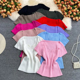 Zingj Spice Sister Wind Short T Shirt Short Sleeve Design Sense Small Square Collar Machine Dew Collarbone Crop Sweater Jacket