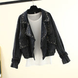 Zingj New Korean Version Loose Large Size BF Student Versatile Retro Motorcycle Denim Jacket Female Short Jacket-Outfit