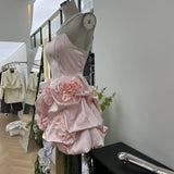 Fashion Age Reduction Breast-Wearing Noodle Bubble Dress Famous Gold Three-Dimensional Flower Party