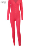 V-neck Button Sexy Rompers Woman Long Sleeve Slim Bodycon Casual Sporty Jumpsuit Autumn Letter Embroidery