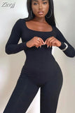 Fall Winter Long Sleeve Jumpsuit Women V Neck Bodycon Rompers Womens Jumpsuit Black Casual Fitness Streetwear
