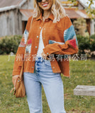 The Ins New Autumn And Winter Lady Corduroy National Wind Wool Coat Splicing Contrast Color Coat-Outfit