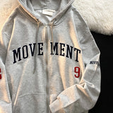 Letter Embroidery Oversized Zip Up HoodieOutfit