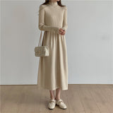 Sweater Dresses for Women Party Clothing Half Turtleneck Autumn Winter 2023 Midi Dress A-Line Vintage Casual Loose