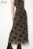 Y2K Retro Fashion Strap Printing Summer Maxi Dress Women Fairycore Grunge Chic Party Long Mesh Dresses Gothic