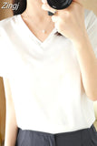Summer Satin T Shirt Women Slim Tops Short Sleeve Tee Shirts 2023 O Neck Basic Silk T Shirts White Women's T-shirt