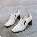 Heel Single Shoes Women's New High-Heeled Shoes British Wind Head Deep Mouth Small Leather Shoes Square Women's Shoes Black Low-Top