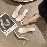 Summer Net Red With Transparent High-Heeled Sandals Women's Fashion Crystal Coarse And Sexy Cool Slippers Women