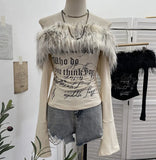 Shot Hair Collar Print Shoulder Horn Long-Sleeved T-Shirt Repair Short Picties Shoulder Grinding Top