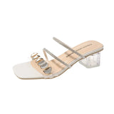 Female Summer Outside Wear 2025 New Web Celebrity Rhinestone Shoes Fashion Thick Heel High Heels With A Word Slipper