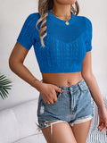 Shooting Spring And Summer Leisure Hollow Jasmine Short-Sleeved Knitted Jersey Holiday Short Umbilong Tops Women's