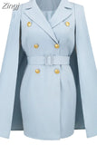Blazer Dress High Street Club Party Dresses Double Breasted Cloak Dress with Belt Fashion notched Dresses Women 2023