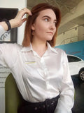 Fashion Button Up Satin Silk Shirt Vintage Blouse Women White Tops Lady Long Sleeves Female Loose Street Shirts