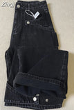 Women's Black Vintage Wide Leg Jeans Fashion Baggy High Waist Cargo Pants High Street Mopping Denim Trouser 2023 Autumn