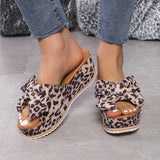 Bow-Bottomed Slippers Female Leopard-Print Cloth One-字字 Slope And Cool Slippers