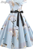 Party Dress Women Elegant Short Sleeve Floral Print Vintage Dresses Robe Femme Summer New Midi Bodycon