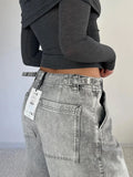 Low-Rise Old Denim Trousers Street Retro Washing Wide Legs Jeans Female