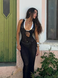 Spring New Crochet Deep Strap Knitted Sleeveless Hollow Slimming Sexy Dress Women's