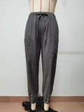 Loose High Waist Button Cotton And Linen Trousers