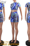 New Chic Multicolor Print Shorts Set Two-Piece Suits Womens Summer Skinny Party Club Overalls Bandage Matching