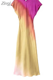Tie Dye Long Dress Women Short Sleeve Elegant Dresses For Women 2023 Vintage Midi Satin Dress Woman Evening Party